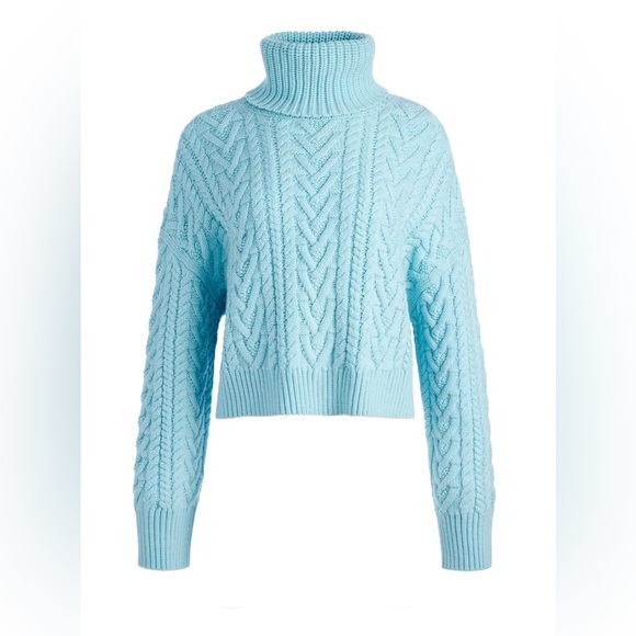 NWT Alice + Olivia Nance Wool Cableknit Turtleneck Crop Sweater Pullover XS - Picture 2 of 16